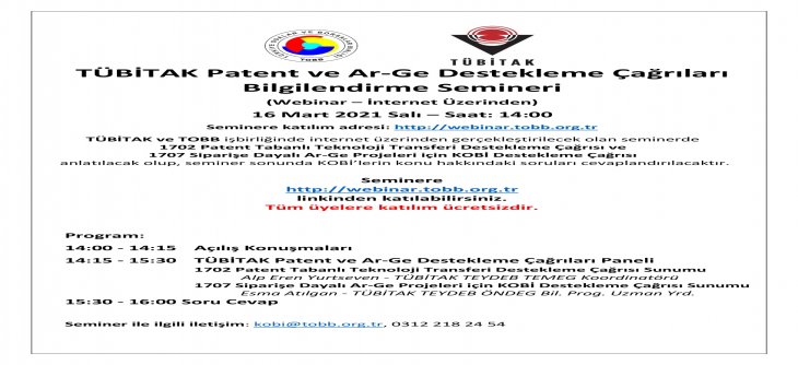 TÜBİTAK Patent ve Ar-Ge Destekleme Çağrıları Bilgilendirme Semineri